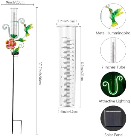 Stargarden Rain Gauge Outdoor, Hummingbird Solar Rain Gauge