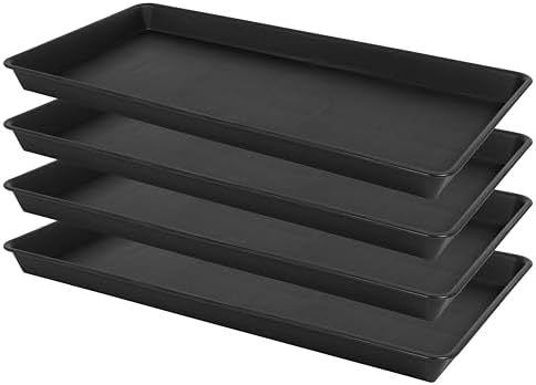 VUWEZ 4 Pack Plant Growing Nursery 1020 Trays, Plant Saucer Tray, Heavy Sturdy Seed Starting Trays, Plant Saucer for Indoors No Holes, Seed Starter Growing Tray (22"x11.2", Black)