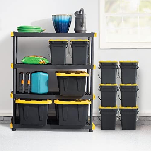 CX Heavy Duty 4-Tier Garage Storage Shelves + 4-pack 27-Gallon Bins & Lids