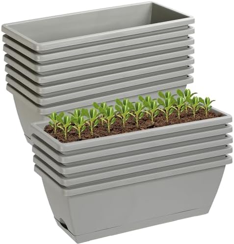 12Pcs 17Inches Rectangle Planter Box with Drainage Holes and Trays