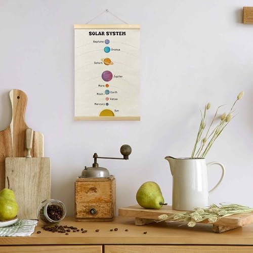 TLESKE Boho Classroom Solar System Decor Poster Hanger Frame for Kids, Homeschool Hanging Wall Art Room Decor for Toddlers Playroom Nursery, Preschool Prek Learning Educational Poster Prints, 12x16