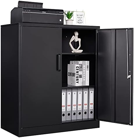 Letaya Metal Storage Cabinets with Lock, Small Locker Steel Cabinets, Adjustable Shelves 2 Doors for Home,Office, Warehouse,Garage(Black-36)