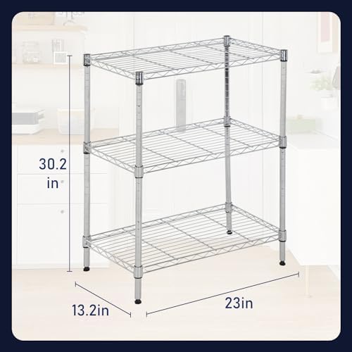 PayLessHere | 3-Tier Wire Shelf | 23"x13"x30" | Chrome | Adjustable Racks | Heavy-Duty Storage Shelves, Holds Upto 450 lbs | Rust-Resistant, No-Tool Assembly | for Home, Garage Shelving