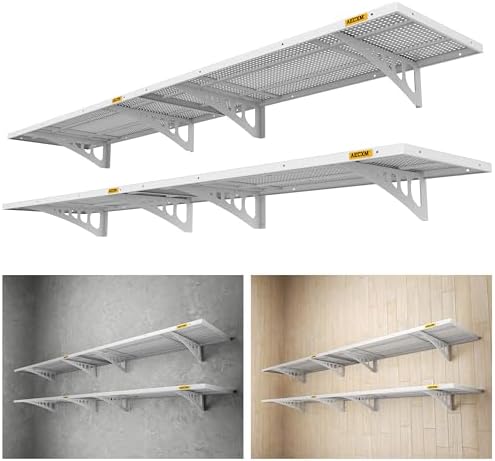 Aecxm 4-Pack 1.64x4ft Adjustable Garage Wall Shelving 1120lbs Load Capacity Heavy Duty Wall Mounted Storage Shelf Metal Floating Shelves for Garage(White)