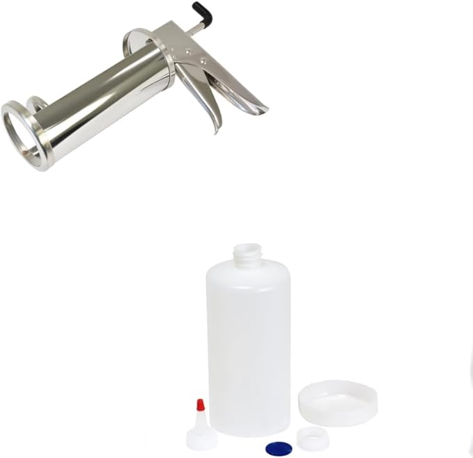 Prince Castle Sauce Dispenser, 2/3oz Sauce Gun, Black+ Bottle and end + Dispensing Cap, Ring and Liner- Commercial Dispenser For Thick Sauces Like Tartar, Mayonnaise, Sour Cream, Condiments, Guacamole