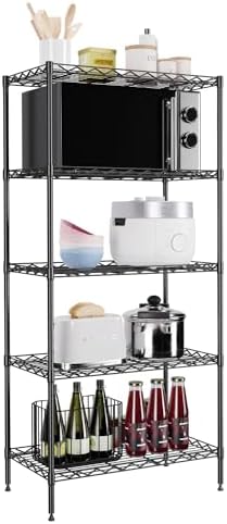 PayLessHere | 5-Tier Wire Shelf | 21"x11"x48" | Black | Adjustable Racks | Heavy-Duty Storage Shelves, Holds Upto 750 lbs | Rust-Resistant, No-Tool Assembly | for Home, Garage Shelving