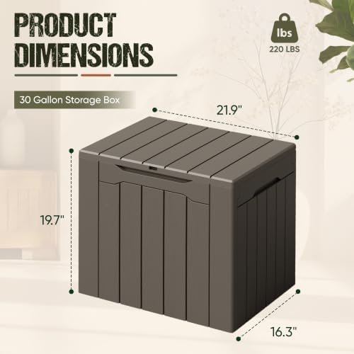 Flamaker Deck Box 30 Gallon, Waterproof Resin Small Storage Box with Lid