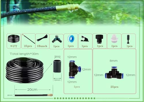 New drip Irrigation kit, Automatic Garden Watering System, Quick Connector and 360-degree Bending Dropper atomizing Copper Nozzle, Garden Plant Lawn Courtyard Watering System. (100FT)