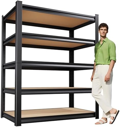 Garage Shelving,Heavy Duty Garage Storage Shelves,Metal Shelving Unit,5 Tier Adjustable Steel Utility Shelf,Use for Basement,Warehouse, Pantry Closet,Black (72" H*46" W*19.7" D)