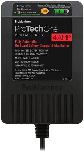 ProMariner 24104 ProTechOne Digital Series 4 Amp Fully Automatic On-board Battery Charger and Maintainer with Integrated AC Inlet