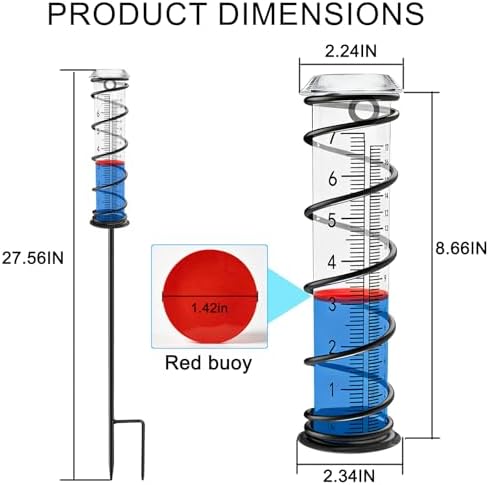 JMBay Upgrade Rain Gauge, Detachable Spiral Rain Gauge Outdoor, Rain Measure Gauge for Yard, Large Number Rain Water Meter, Thickened Plastic Rain Gauge with Stake and Metal Frame for Patio,Lawn