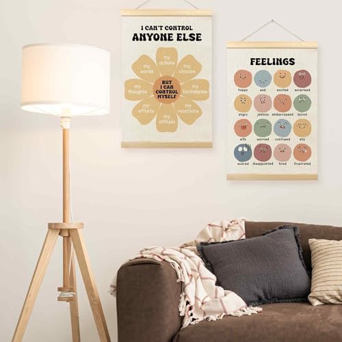 TLESKE Mental Health Feelings Emotions Chart Poster Hanger Frame for Toddler Kid Classroom Set of 2, Homeschool Wall Art Decor for Nursery Playroom, Preschool Prek Learning Educational Poster, 16x24