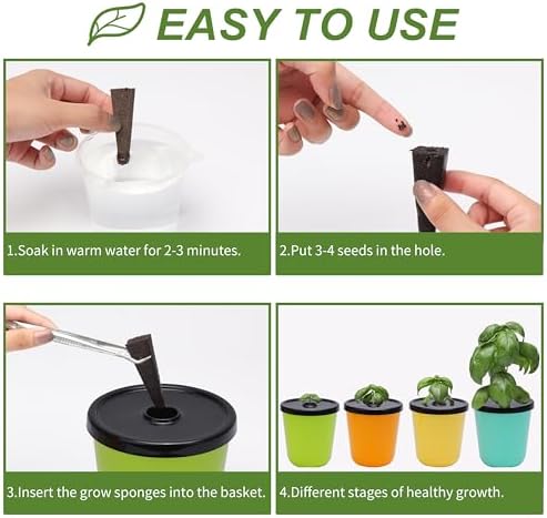 Kratky Method Hydroponic Planter Kit, 8 Hydroponic Planter Plus 24 Growing Sponges for Herbs, Hydroponic Mini Buckets for Windowsill Herb Garden, Hydroponic Growing System for Vegetables