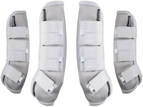 Harrison Howard Horse Fly Prevention Fleece-Edging Nylon Strap Fly Boots Horse Leg Guards Set of 4 -Silver (Full)
