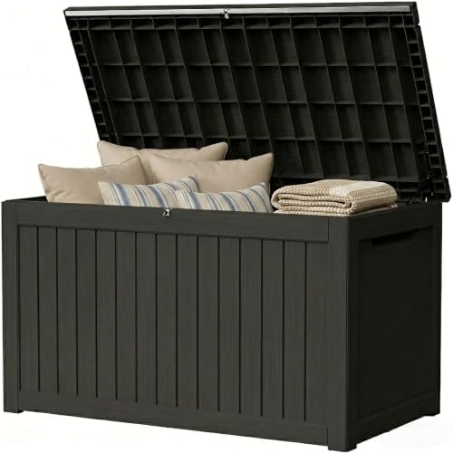 270 Gallon Lockable Resin Outdoor Storage Box, Waterproof & Weather Resistant Deck Box for Patio Cushion, Garden Tools & Accessories, Black New