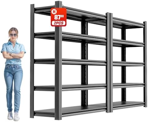 OLLRRACT 5-Tier Garage Shelving, Metal Storage Shelves 2 - Pack