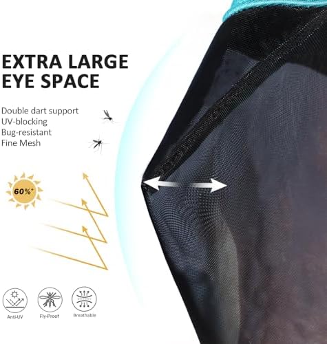 Harrison Howard Pro Luminous Horse Full Face Fly Mask Large Eye Space Long Nose with Ears UV Protection for Horse Teal M