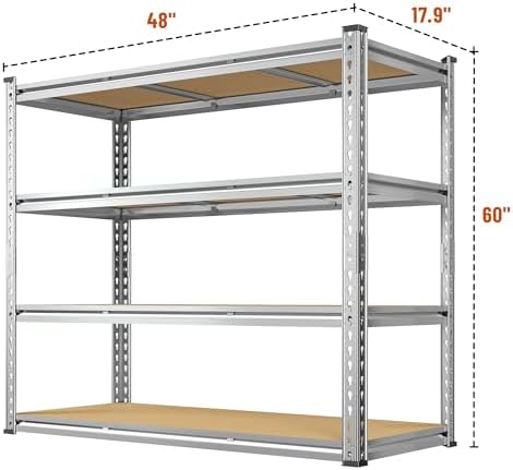 Galvanized Garage Shelving,4-Tier Metal Rack for Basement