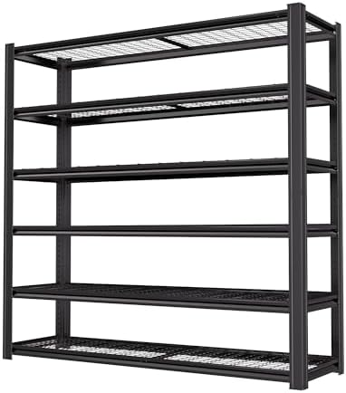 6-Tier Heavy Duty Garage Shelving, 6,000 lbs Capacity Adjustable Metal Storage Shelving Unit for Garage, Basement, Warehouse & Workshop, 62" W x 24" D x 84" H