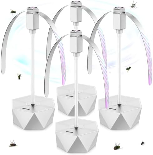 Fly Fans for Tables, Fly Repellent Fan Outdoor Indoor Keep Flies Away, Repellent Fans for Tables with Holographic Blades for Picnic, Party, Restaurant, Kitchen, and BBQ, 4 Pack Silver