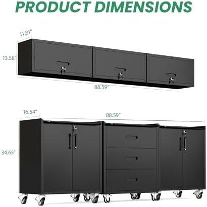 Garage Cabinet System | Heavy Duty Steel All-in-One Modular Garage Cabinet Set for Ultimate Workshop Organization | Easy Assembly Garage Storage Cabinets & Tool Bench