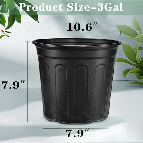 RAOOKIF 3 Gallon Pots for Plants, Flexible 1/2/3/5 Gallon Nursery Pot with Drainage, 3 Gallon Plastic Pots for Plants
