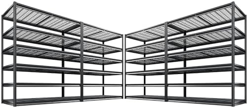 REIBII 3500LBS Garage Shelving, Adjustable Storage Shelves Heavy Duty, 6 Tier Heavy Duty Shelving, Metal Shelving Unit for Warehouse, Basement, Industrial, 55" W x 26" D x 84" H, Black, 4 Pack
