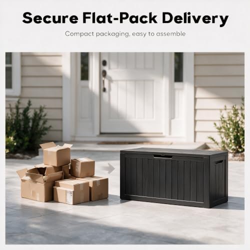 92 Gal Deck Box,Waterproof Resin Outdoor Storage Gas Lift,Lockable Black