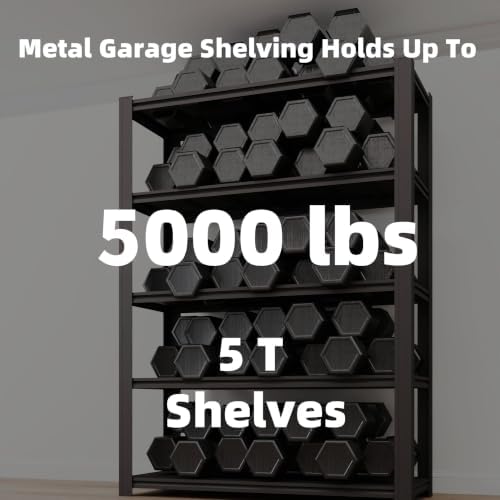 5-Tier Heavy Duty Garage Shelving, 5,000 lbs Capacity Adjustable Metal Storage Shelving Unit for Garage, Basement, Warehouse & Workshop, 55" W x 24" D x 84" H