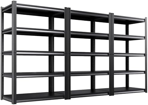 71.2''H Storage Shelves,Garage Shelving,Adjustable Heavy Duty Shelving Unit,5tire Tall Garage Shelves，Metal Standing Shelf Units,Utility Rack for Kitchen Warehouse Industrial Basement 3 Pack