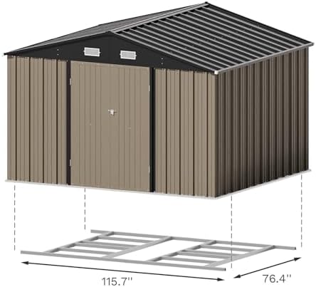 Patiowell 10x8 FT Outdoor Storage Shed with Floor Frame, Brown