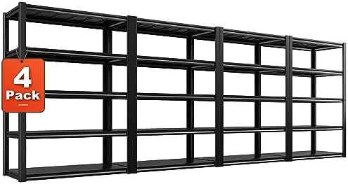REIBII Garage Shelving 48.2" W Storage Shelves 3000LBS Metal Shelving Heavy Duty Adjustable Metal Shelf 5 Tier Pantry Shelves for Basement Warehouse Supermarket 72.2" H x 24.2" D x 48.2" W, 4 Pac