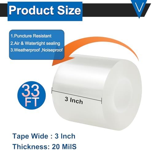 Window Insulation Tape for Winter Heavy Duty Weather Stripping Sealing Film Tape Draft Stopper 3 in x 33 Ft Keep Warm & Save Energy Easy Apply & Remove for Doors and Windows