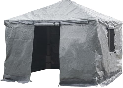 SOJAG Winter Cover for 12' x 16' Gazebo, Waterproof Polyester Storage Enclosure, Roll-Up Door, Vent Panels, Outdoor Gazebo Cover for Seasonal Protection, Gray