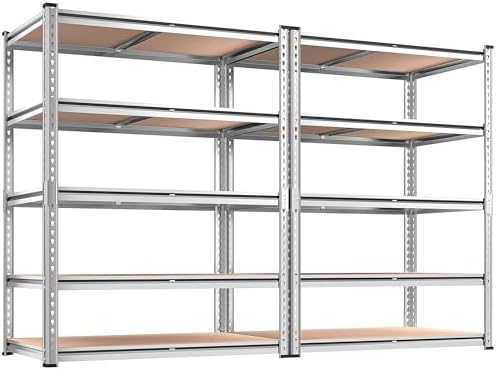REIBII 2020LBS Garage Shelving Heavy Duty Metal Shelving 5 Tier Storage Shelves, Garage Shelves for Basement, Warehouse, Pantry, Closet, Kitchen, 72" H x 36" W x 16" D, Galvanized, 2 Pack