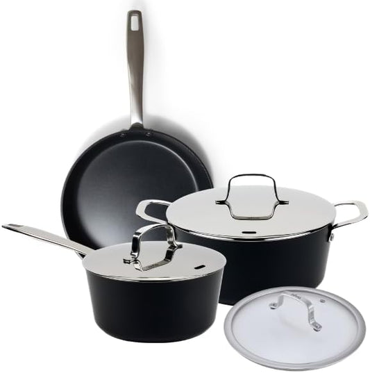 Alva Maestro 6-Piece Ceramic Cookware Set – Nonstick & No PTFE, PFOA, PFAS for Safe, Healthy Cooking – Oven & Induction Safe for Fast Even Heat, Effortless Cleanup, Durable Designed to Last