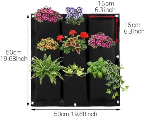 WFIST Vertical Hanging Planter Bag, Breathable Felt Wall Garden Planter with Metal Grommets, Indoor/Outdoor Space-Saving Herb & Flower Growing Pouch (9-Pocket)