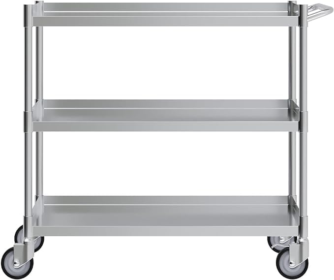 3 Shelf Stainless Steel Tubular Utility Cart | Metal Utility Cart on Wheels with Handle | NSF Certified | (21" Wide X 33" Long X 33" High)