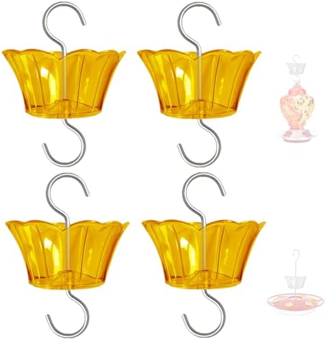 3oz Plastic Ant Moat for Hummingbird Feeder, 4-Pack Yellow Insect Guards