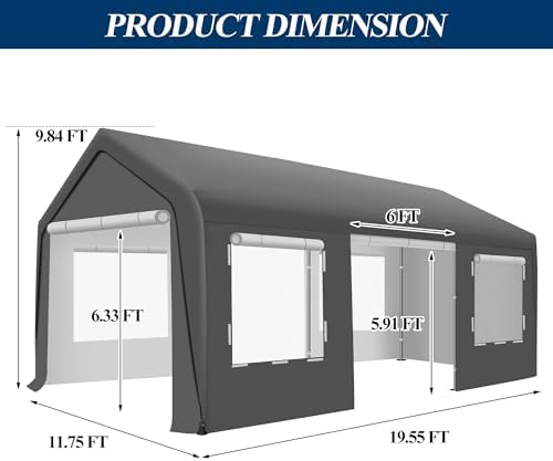 COVERONICS 12' x 20' Heavy Duty Carport Tent, Grey
