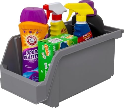 ReadySpace Large Stackable Plastic Storage Bins, 6-Pack, Grey