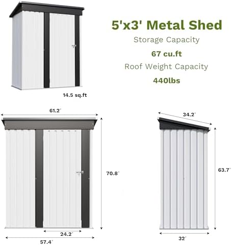 Patiowell 5x3 FT Outdoor Storage Shed, White