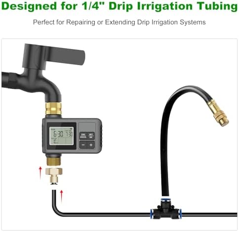 1/4 Inch Brass Drip Irrigation Connector, Barbed Brass Fitting for 1/4" Tubing, Leak-Resistant Adapter for Garden & Drip Irrigation Systems, 2 Pack