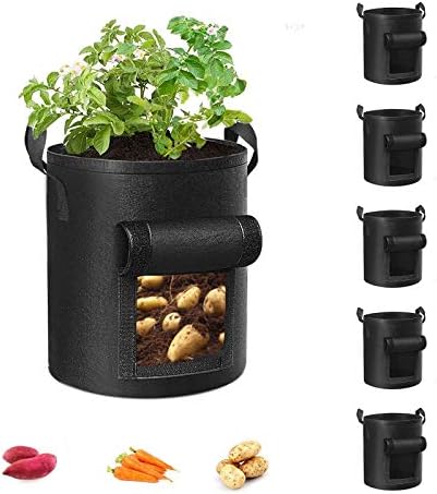Cavisoo 5-Pack 10 Gallon Potato Grow Bags, Garden Planting Bag with Reinforced Handle, Thickened Nonwoven Fabric Pots for Tomato, Vegetable and Fruits