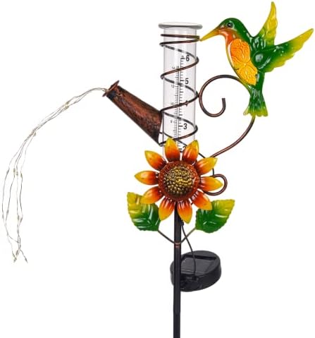 Solar Hummingbird Rain Gauge Outdoor with 6 Inch Glass Tube