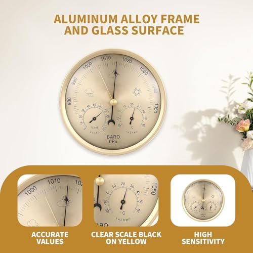 3-in-1 All Season Weather Station, Accurate Celsius Thermometer Barometer Hygrometer, Indoor Outdoor Temperature Humidity Air Pressure Monitor, Wall & Desk Mount for Home Office Greenhouse
