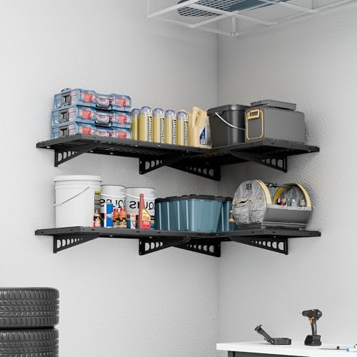 FLEXIMOUNTS 4 Pack 2x4ft Corner Wall Shelving Garage Storage Rack, Black