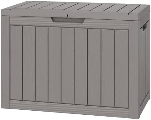 NUNU LAB 45 Gal Deck Box, Outdoor Storage Box Waterproof Lockable,Grey