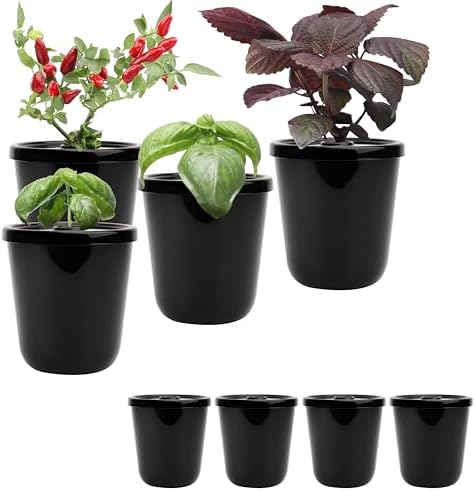 Kratky Method Hydroponic Planter Kit, 8 Hydroponic Planter Plus 24 Growing Sponges for Herbs, Hydroponic Mini Buckets for Windowsill Herb Garden, Hydroponic Growing System for Vegetables (Black)