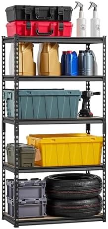 VEVOR Storage Shelves, 2000 lbs, 5 Tier Garage Storage Shelving, 16" D x 32" W x 62.8" H Adjustable Metal Shelves for Garage Shelves Utility Rack Shelf, Ideal for Kitchen, Warehouse, Basement, Black